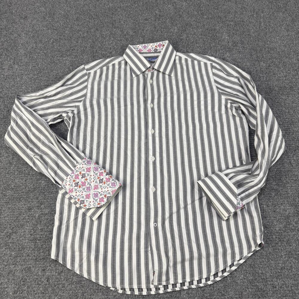 Robert Graham Shirt Mens Medium Large Black White Long Sleeve French Cuff